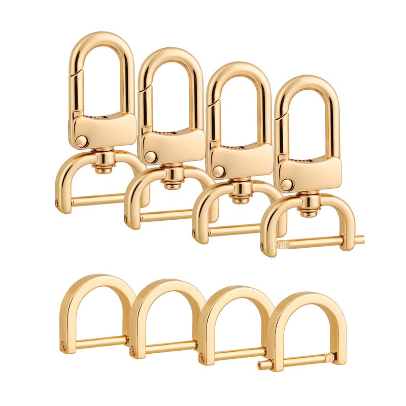 MELORDY 4pcs Detachable Snap Hook Swivel Clasp with 4pcs D-Rings Screw in Shackle for DIY Purse Strap Replacement (Gold,3/4 inch) - Image 1